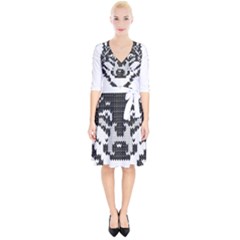 Fair Isle Wolf T- Shirt Fair Isle Knitting Grey Wolf    Spot Illustration    Black And White Wolf T- Wrap Up Cocktail Dress by ZUXUMI