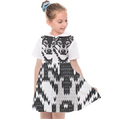 Fair Isle Wolf T- Shirt Fair Isle Knitting Grey Wolf    Spot Illustration    Black And White Wolf T- Kids  Sailor Dress by ZUXUMI