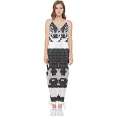 Fair Isle Wolf T- Shirt Fair Isle Knitting Grey Wolf    Spot Illustration    Black And White Wolf T- Sleeveless Tie Ankle Chiffon Jumpsuit by ZUXUMI