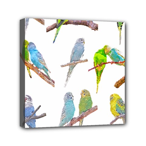 Parakeet T-shirtlots Of Colorful Parakeets - Cute Little Birds T-shirt Mini Canvas 6  x 6  (Stretched)