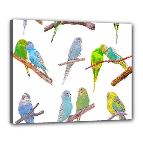 Parakeet T-shirtlots Of Colorful Parakeets - Cute Little Birds T-shirt Canvas 20  x 16  (Stretched)