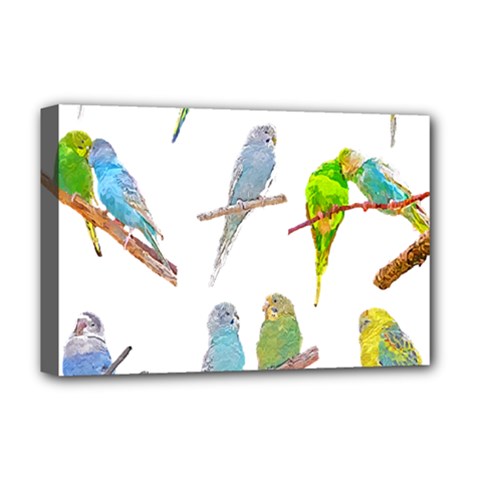 Parakeet T-shirtlots Of Colorful Parakeets - Cute Little Birds T-shirt Deluxe Canvas 18  x 12  (Stretched)