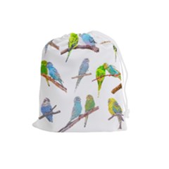 Parakeet T-shirtlots Of Colorful Parakeets - Cute Little Birds T-shirt Drawstring Pouch (Large)