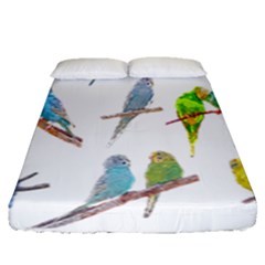 Parakeet T-shirtlots Of Colorful Parakeets - Cute Little Birds T-shirt Fitted Sheet (Queen Size)