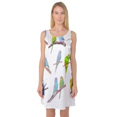 Parakeet T-shirtlots Of Colorful Parakeets - Cute Little Birds T-shirt Sleeveless Satin Nightdress