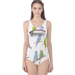 Parakeet T-shirtlots Of Colorful Parakeets - Cute Little Birds T-shirt One Piece Swimsuit