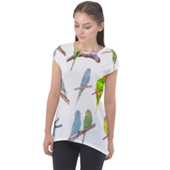 Parakeet T-shirtlots Of Colorful Parakeets - Cute Little Birds T-shirt Cap Sleeve High Low Top