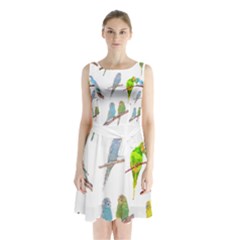 Parakeet T-shirtlots Of Colorful Parakeets - Cute Little Birds T-shirt Sleeveless Waist Tie Chiffon Dress