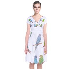 Parakeet T-shirtlots Of Colorful Parakeets - Cute Little Birds T-shirt Short Sleeve Front Wrap Dress