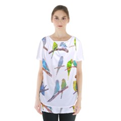 Parakeet T-shirtlots Of Colorful Parakeets - Cute Little Birds T-shirt Skirt Hem Sports Top