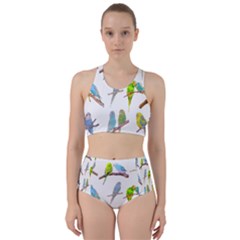 Parakeet T-shirtlots Of Colorful Parakeets - Cute Little Birds T-shirt Racer Back Bikini Set