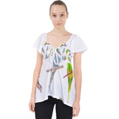 Parakeet T-shirtlots Of Colorful Parakeets - Cute Little Birds T-shirt Lace Front Dolly Top