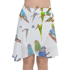 Parakeet T-shirtlots Of Colorful Parakeets - Cute Little Birds T-shirt Chiffon Wrap Front Skirt