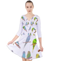 Parakeet T-shirtlots Of Colorful Parakeets - Cute Little Birds T-shirt Quarter Sleeve Front Wrap Dress