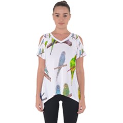 Parakeet T-shirtlots Of Colorful Parakeets - Cute Little Birds T-shirt Cut Out Side Drop T-Shirt