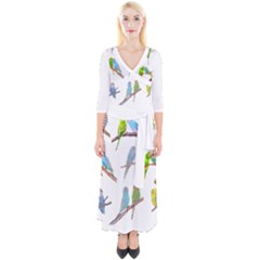 Parakeet T-shirtlots Of Colorful Parakeets - Cute Little Birds T-shirt Quarter Sleeve Wrap Maxi Dress