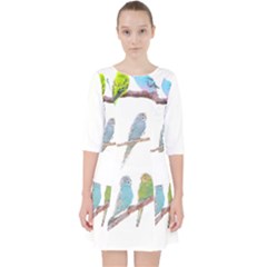 Parakeet T-shirtlots Of Colorful Parakeets - Cute Little Birds T-shirt Quarter Sleeve Pocket Dress