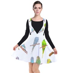 Parakeet T-shirtlots Of Colorful Parakeets - Cute Little Birds T-shirt Plunge Pinafore Dress