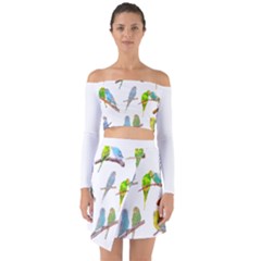 Parakeet T-shirtlots Of Colorful Parakeets - Cute Little Birds T-shirt Off Shoulder Top with Skirt Set