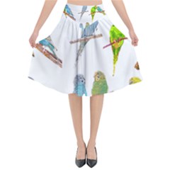 Parakeet T-shirtlots Of Colorful Parakeets - Cute Little Birds T-shirt Flared Midi Skirt