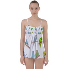 Parakeet T-shirtlots Of Colorful Parakeets - Cute Little Birds T-shirt Babydoll Tankini Set