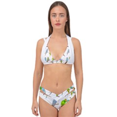 Parakeet T-shirtlots Of Colorful Parakeets - Cute Little Birds T-shirt Double Strap Halter Bikini Set