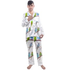 Parakeet T-shirtlots Of Colorful Parakeets - Cute Little Birds T-shirt Men s Long Sleeve Satin Pajamas Set