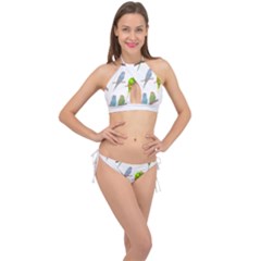 Parakeet T-shirtlots Of Colorful Parakeets - Cute Little Birds T-shirt Cross Front Halter Bikini Set