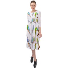 Parakeet T-shirtlots Of Colorful Parakeets - Cute Little Birds T-shirt Ruffle End Midi Chiffon Dress