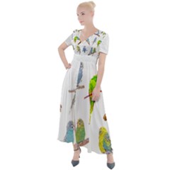 Parakeet T-shirtlots Of Colorful Parakeets - Cute Little Birds T-shirt Button Up Short Sleeve Maxi Dress