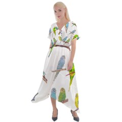 Parakeet T-shirtlots Of Colorful Parakeets - Cute Little Birds T-shirt Cross Front Sharkbite Hem Maxi Dress