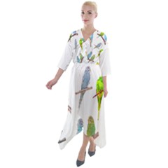 Parakeet T-shirtlots Of Colorful Parakeets - Cute Little Birds T-shirt Quarter Sleeve Wrap Front Maxi Dress