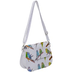 Parakeet T-shirtlots Of Colorful Parakeets - Cute Little Birds T-shirt Saddle Handbag