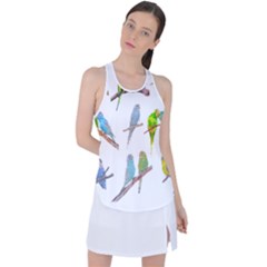 Parakeet T-shirtlots Of Colorful Parakeets - Cute Little Birds T-shirt Racer Back Mesh Tank Top