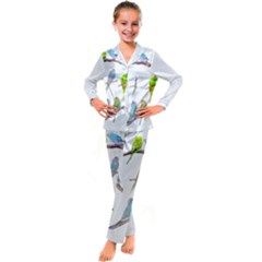 Parakeet T-shirtlots Of Colorful Parakeets - Cute Little Birds T-shirt Kids  Satin Long Sleeve Pajamas Set