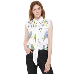 Parakeet T-shirtlots Of Colorful Parakeets - Cute Little Birds T-shirt Frill Detail Shirt