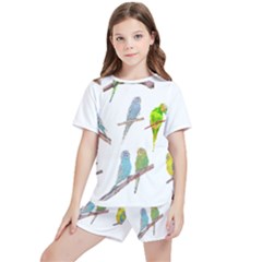 Parakeet T-shirtlots Of Colorful Parakeets - Cute Little Birds T-shirt Kids  T-Shirt And Sports Shorts Set