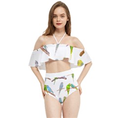 Parakeet T-shirtlots Of Colorful Parakeets - Cute Little Birds T-shirt Halter Flowy Bikini Set 