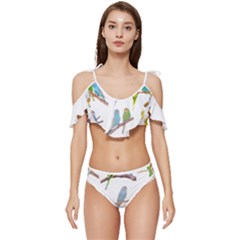 Parakeet T-shirtlots Of Colorful Parakeets - Cute Little Birds T-shirt Ruffle Edge Tie Up Bikini Set	