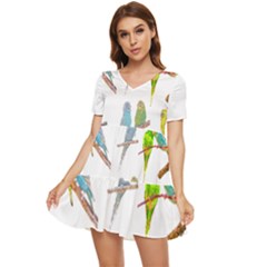 Parakeet T-shirtlots Of Colorful Parakeets - Cute Little Birds T-shirt Tiered Short Sleeve Babydoll Dress