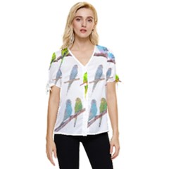 Parakeet T-shirtlots Of Colorful Parakeets - Cute Little Birds T-shirt Bow Sleeve Button Up Top