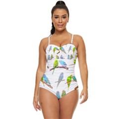 Parakeet T-shirtlots Of Colorful Parakeets - Cute Little Birds T-shirt Retro Full Coverage Swimsuit