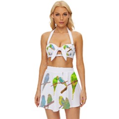 Parakeet T-shirtlots Of Colorful Parakeets - Cute Little Birds T-shirt Vintage Style Bikini Top and Skirt Set 