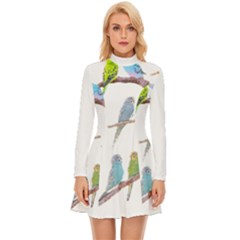 Parakeet T-shirtlots Of Colorful Parakeets - Cute Little Birds T-shirt Long Sleeve Velour Longline Dress