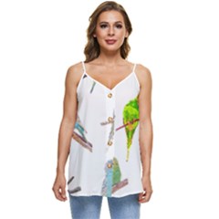 Parakeet T-shirtlots Of Colorful Parakeets - Cute Little Birds T-shirt Casual Spaghetti Strap Chiffon Top