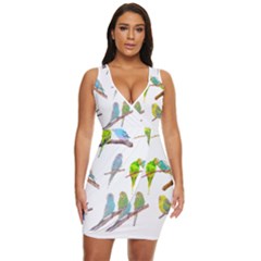 Parakeet T-shirtlots Of Colorful Parakeets - Cute Little Birds T-shirt Draped Bodycon Dress