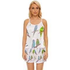 Parakeet T-shirtlots Of Colorful Parakeets - Cute Little Birds T-shirt Satin Pajama Short Set