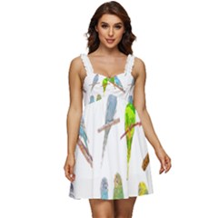 Parakeet T-shirtlots Of Colorful Parakeets - Cute Little Birds T-shirt Ruffle Strap Babydoll Chiffon Dress