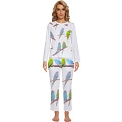 Parakeet T-shirtlots Of Colorful Parakeets - Cute Little Birds T-shirt Womens  Long Sleeve Lightweight Pajamas Set