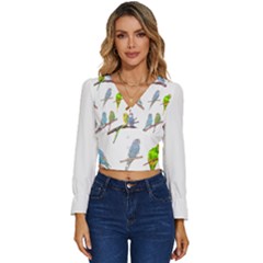 Parakeet T-shirtlots Of Colorful Parakeets - Cute Little Birds T-shirt Long Sleeve V-Neck Top